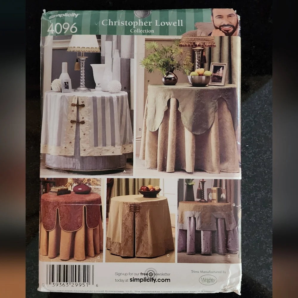 Table coverings sewing pattern Simplicity #4096, Christopher Lowell collection